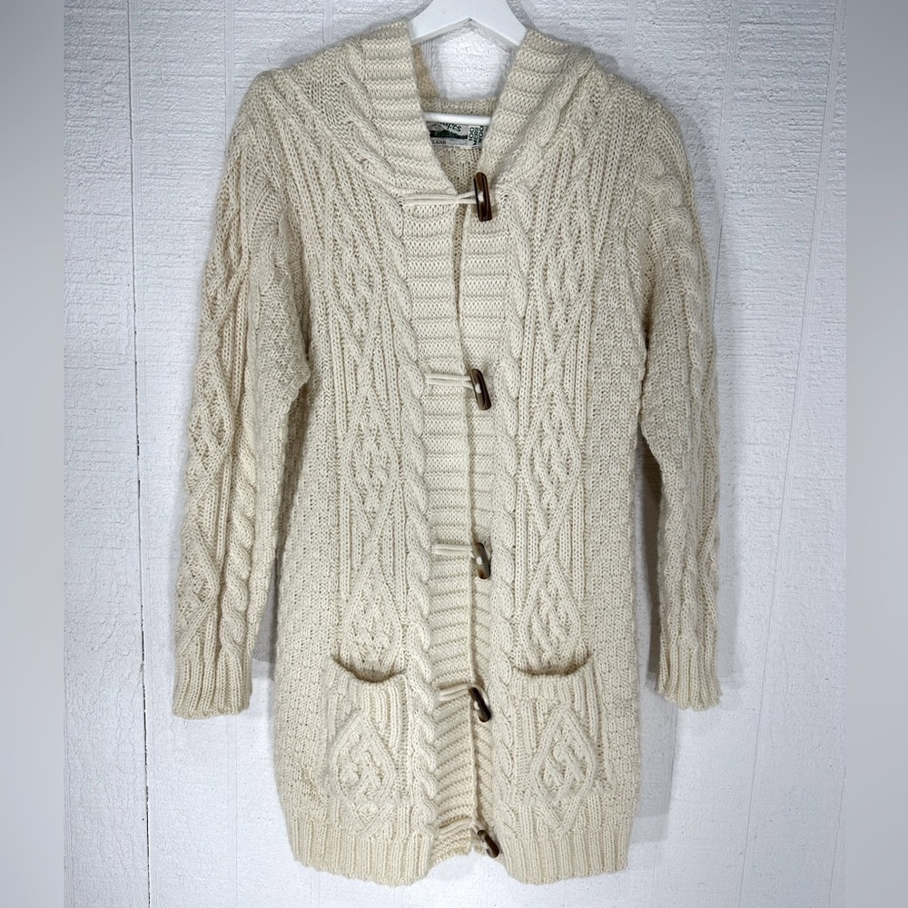 Aran Crafts 100% merino wool toggle front knit hoodie cardigan size S